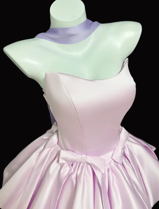 Cute Baby Pink Hoco Dress Strapless A-Line Birthday Dress Satin Dress for Party ED09417