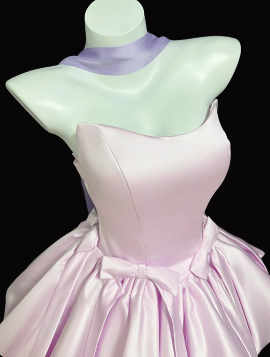 Cute Baby Pink Hoco Dress Strapless A-Line Birthday Dress Satin Dress for Party ED09417