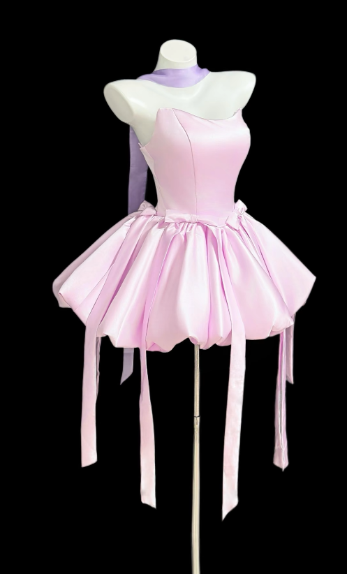 Cute Baby Pink Hoco Dress Strapless A-Line Birthday Dress Satin Dress for Party ED09417