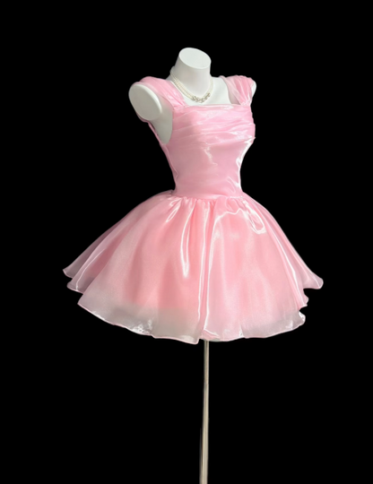 Cute Pink Hoco Dress Straps A-Line Birthday Dress Chiffon Dress for Party ED09418