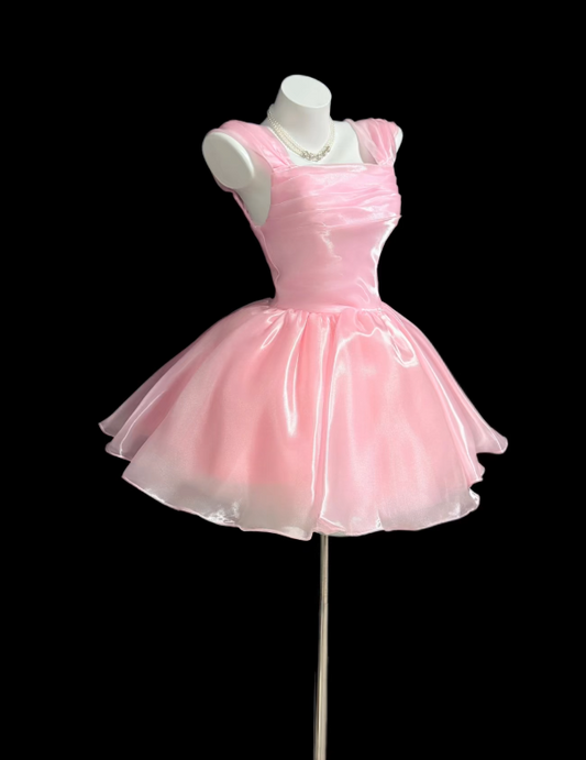 Süßes rosa Hoco-Kleid mit Trägern, A-Linien-Geburtstagskleid, Chiffonkleid für Party ED09418