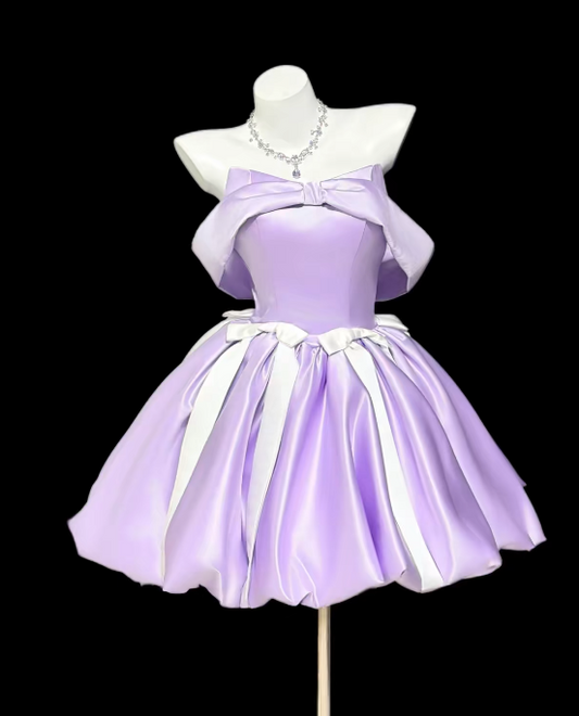 Cute Lilac Hoco Dress Off-shoulder A-Line Birthday Dress Satin Dress for Party ED09420