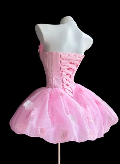 Cute Pink Hoco Dress Strapless A-Line Birthday Dress Chiffon Dress for Party ED09424