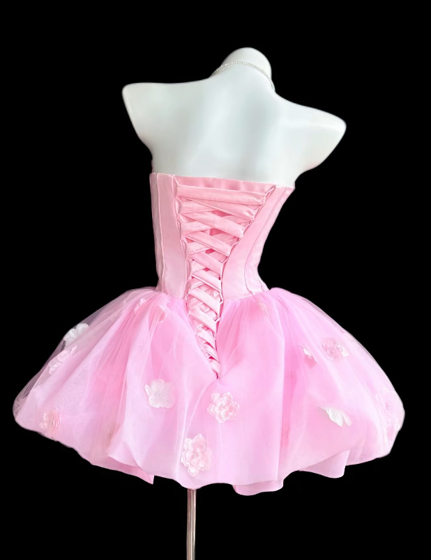 Cute Pink Hoco Dress Strapless A-Line Birthday Dress Chiffon Dress for Party ED09424