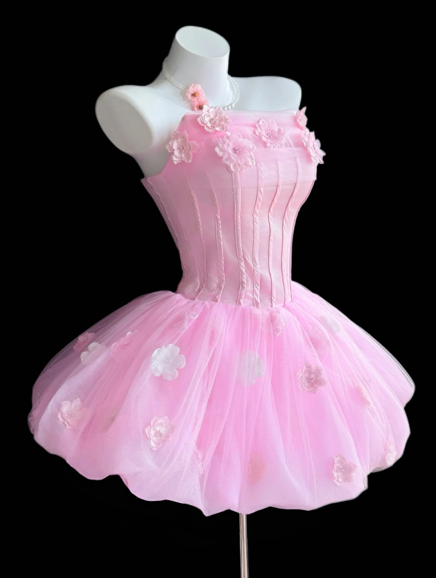 Cute Pink Hoco Dress Strapless A-Line Birthday Dress Chiffon Dress for Party ED09424