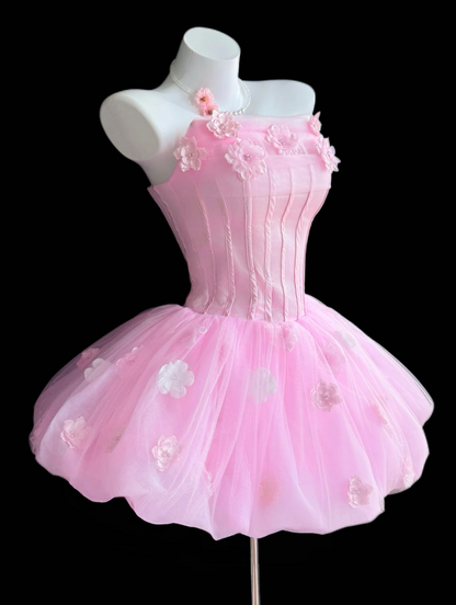 Cute Pink Hoco Dress Strapless A-Line Birthday Dress Chiffon Dress for Party ED09424