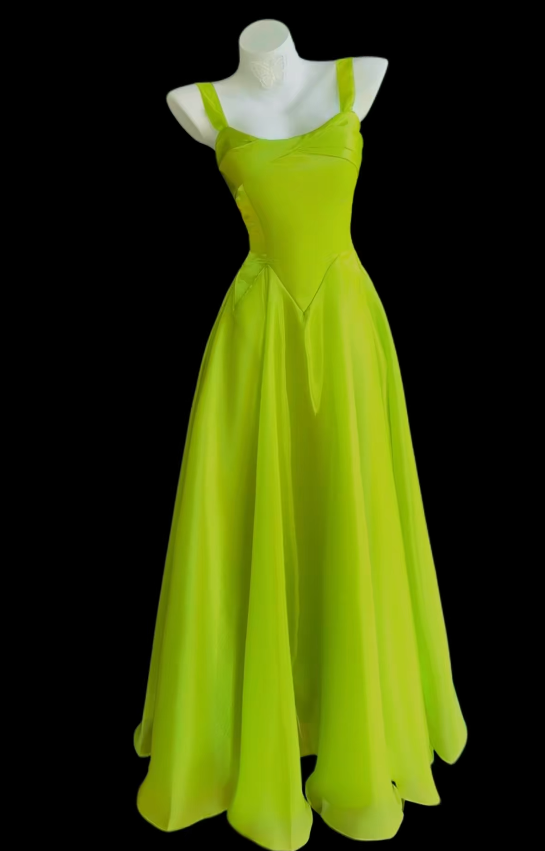 Pretty Lemon Green Birthday Dress Straps A-Line Prom Dress Chiffon Evening Dress ED09425
