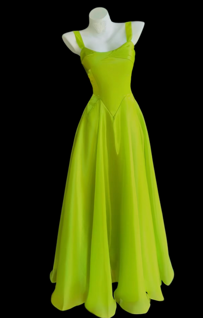 Pretty Lemon Green Birthday Dress Straps A-Line Prom Dress Chiffon Evening Dress ED09425