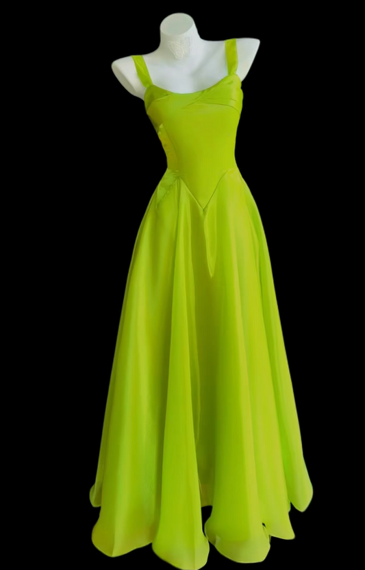 Pretty Lemon Green Birthday Dress Straps A-Line Prom Dress Chiffon Evening Dress ED09425