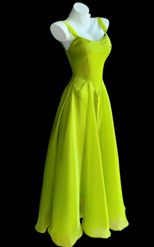 Pretty Lemon Green Birthday Dress Straps A-Line Prom Dress Chiffon Evening Dress ED09425