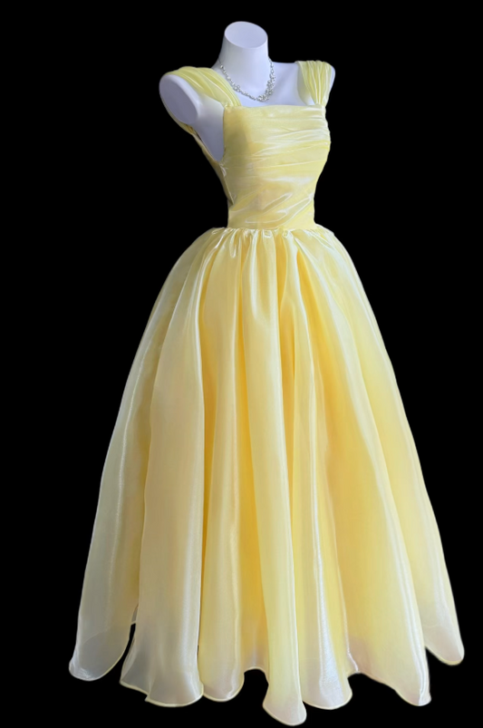 Pretty Yellow Birthday Dress Straps A-Line Prom Dress Chiffon Evening Dress ED09426