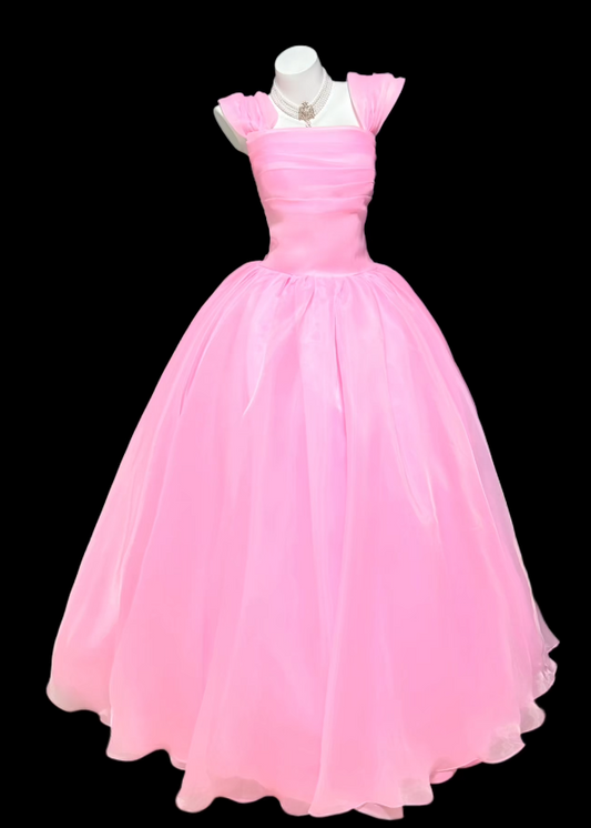 Pretty Pink Birthday Dress Straps A-Line Prom Dress Chiffon Evening Dress ED09428