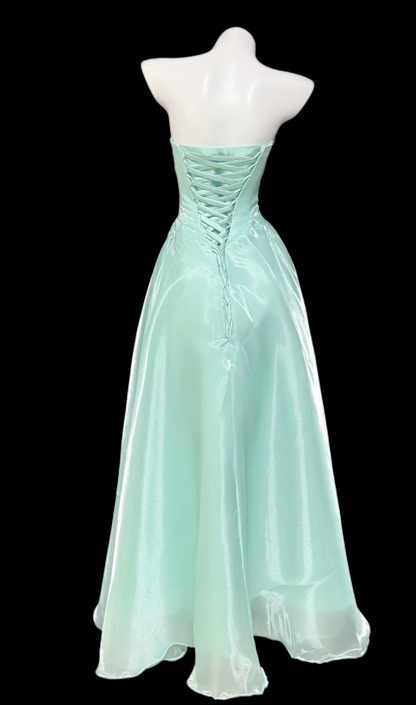 Pretty Tiffany Blue Birthday Dress Strapless A-Line Prom Dress Chiffon Evening Dress ED09429