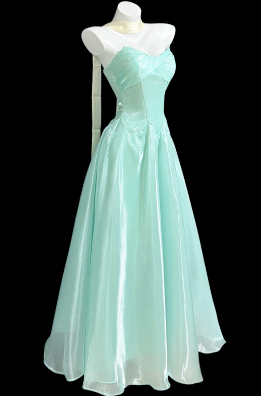 Pretty Tiffany Blue Birthday Dress Strapless A-Line Prom Dress Chiffon Evening Dress ED09429