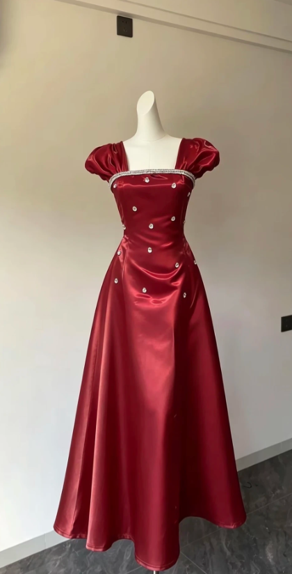 Chic A-Line Satin Long Evening Dress Burgundy Prom Dress ED09433
