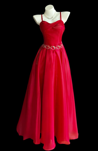 Chic Straps A-Line Chiffon Long Evening Dress Burgundy Prom Dress ED09435