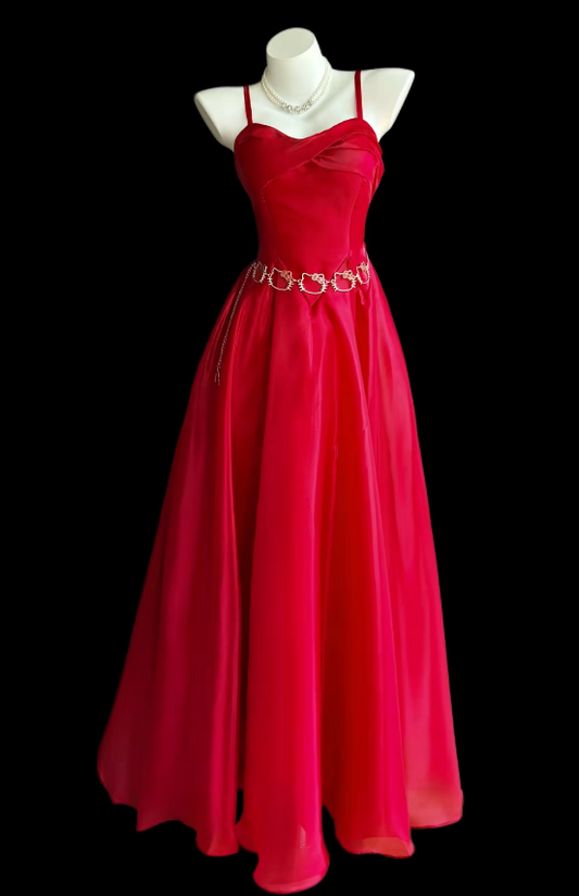 Chic Träger A-Linie Chiffon Langes Abendkleid Burgund Ballkleid ED09435