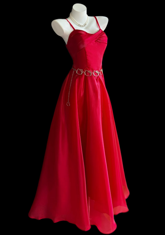 Chic Träger A-Linie Chiffon Langes Abendkleid Burgund Ballkleid ED09435