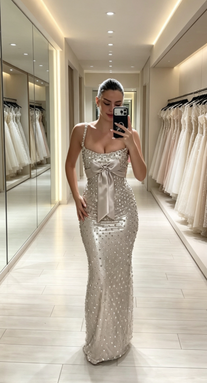 Elegant Straps Sheath Beaded Tulle Long Evening Dress Champagne Prom Dress ED09439