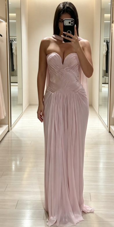 Elegant Sweetheart Sheath Chiffon Long Evening Dress Pink Prom Dress ED09442