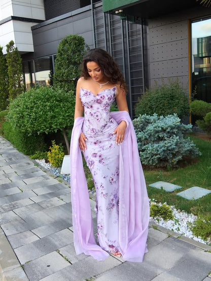 Elegant Sweetheart Sheath Tulle Long Evening Dress Light Purple Prom Dress ED09447