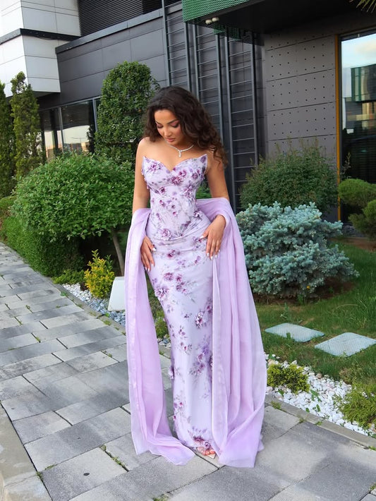 Elegant Sweetheart Sheath Tulle Long Evening Dress Light Purple Prom Dress ED09447