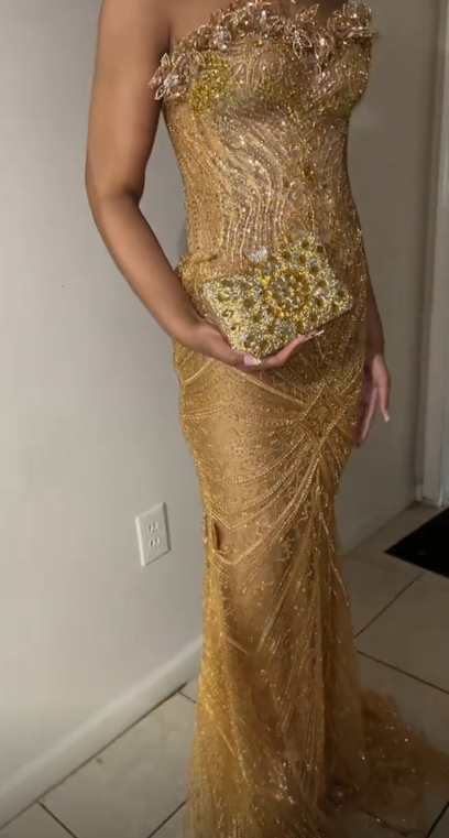 Elegant Sweetheart Sheath Tulle Beaded Long Evening Dress Gold Prom Dress ED09448