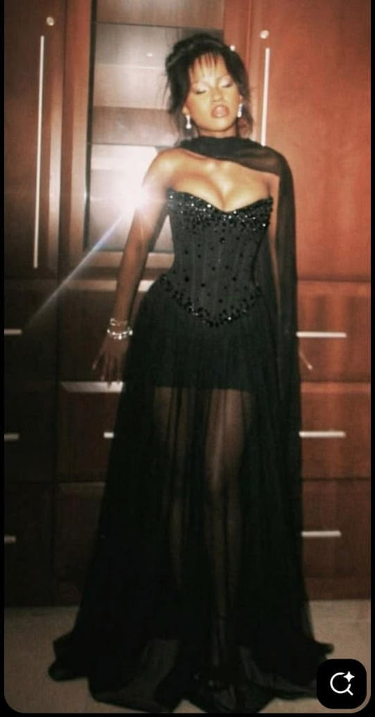 Elegant Sweetheart Sheath Tulle Beaded Long Evening Dress Black Prom Dress ED09450