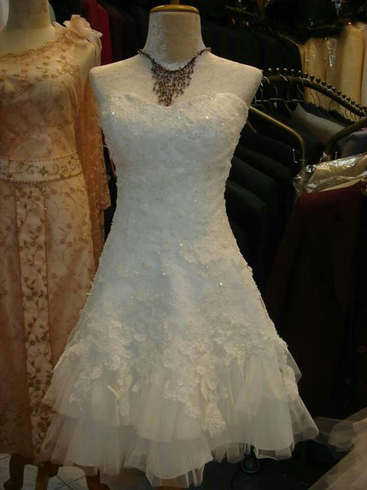 Fashion White Birthday Dress Strapless A-Line Hoco Dress Tulle Applique Graduation Party Dress ED09451