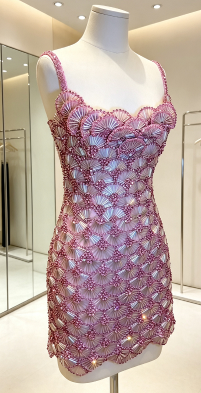 Fashion Pink Birthday Dress Straps Sheath Hoco Dress Beaded Tulle Graduation Party Dress ED09453