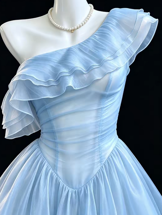 Fashion Blue Birthday Dress One-shoulder A-line  Hoco Dress Chiffon Graduation Party Dress ED09457