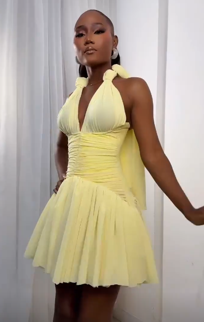 Fashion Yellow Hoco Dress Halter A-line Birthday Dress Chiffon Graduation Party Dress ED09460