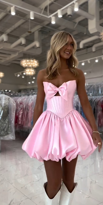 Fashion Pink Hoco-Kleid Sweetheart A-Linie Geburtstagskleid Satin Abschlussballkleid ED09462