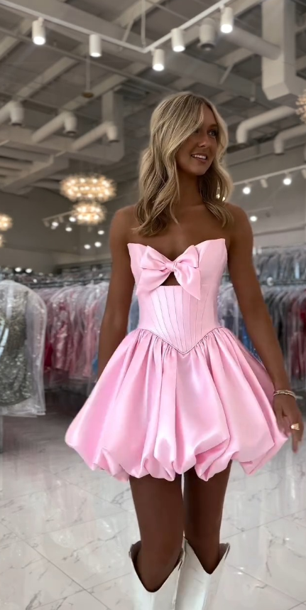 Fashion Pink Hoco Dress Sweetheart A-line Birthday Dress Satin Graduation Party Dress ED09462