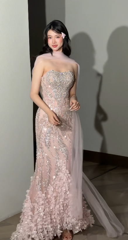 egant Pink  Prom Dress Sweetheart Sheath Beaded Tulle Long Evening Dress ED09475