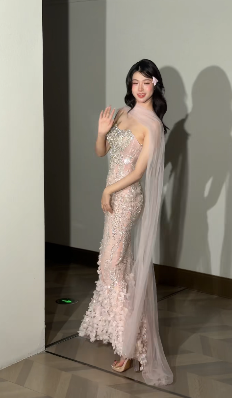 egant Pink  Prom Dress Sweetheart Sheath Beaded Tulle Long Evening Dress ED09475