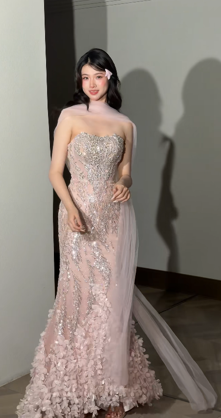 egant Pink  Prom Dress Sweetheart Sheath Beaded Tulle Long Evening Dress ED09475