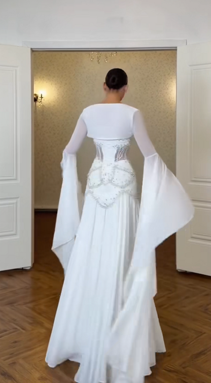 Elegant WhiteProm Dress Strapless Sheath Chiffon Long Evening Dress ED09477