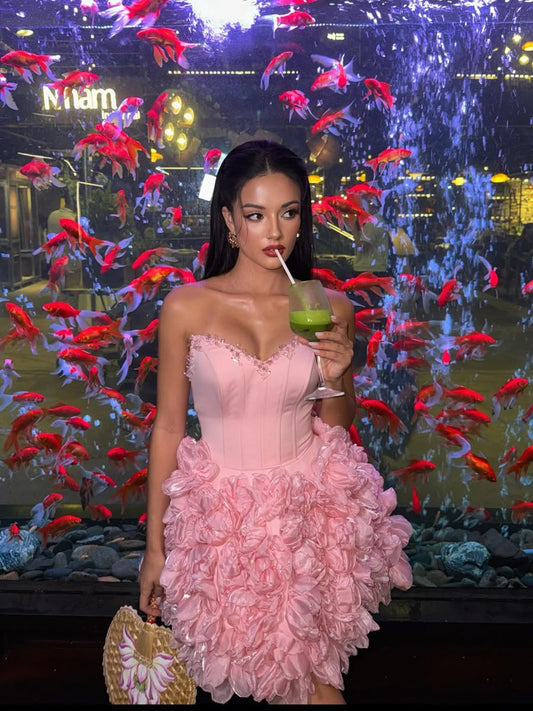 Elegant Pink Short Prom Dress Sweetheart A-Line Homecoming Dress Satin Dress for Party ED09487