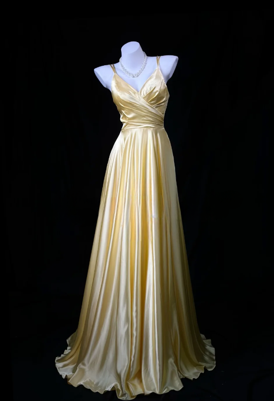 Elegant Yellow Long Prom Dress Straps Sheath Satin Long Evening Dress ED09492