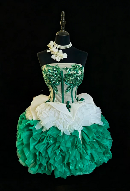 Elegant Green Short Homecoming Dress Strapless Sheath Tulle Birthday Dress ED09499