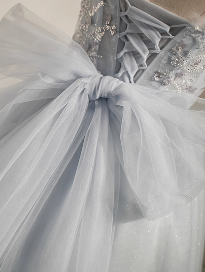 Graues A-Linien-Geburtstagskleid aus Netzstoff mit Pailletten und Perlen, graues Homecoming-Kleid ED0949