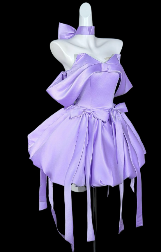 Elegant Purple Short Homecoming Dress Off-shoulder A-Line Satin Birthday Dress ED09500