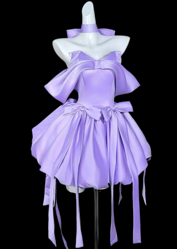 Elegant Purple Short Homecoming Dress Off-shoulder A-Line Satin Birthday Dress ED09500