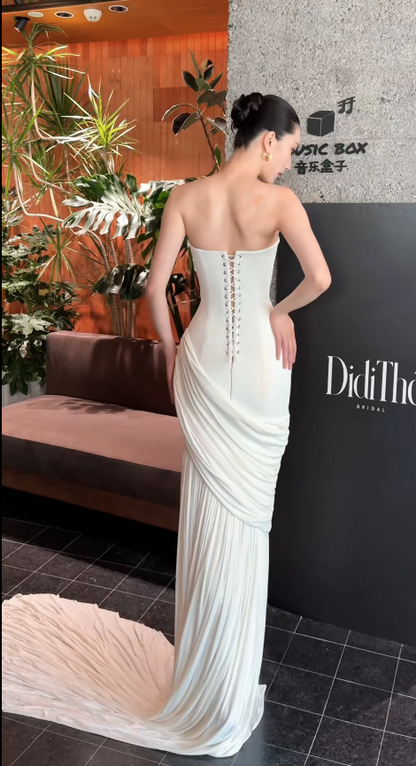 Elegant White Wedding Dress Straps Bridal Gown Sheath Satin Bridal Dress ED09503