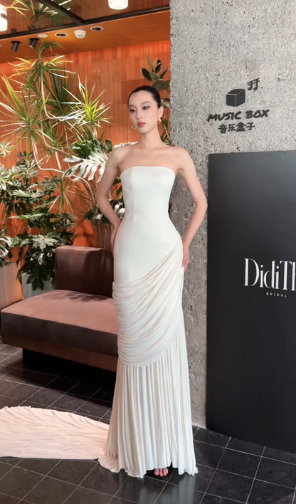 Elegant White Wedding Dress Straps Bridal Gown Sheath Satin Bridal Dress ED09503