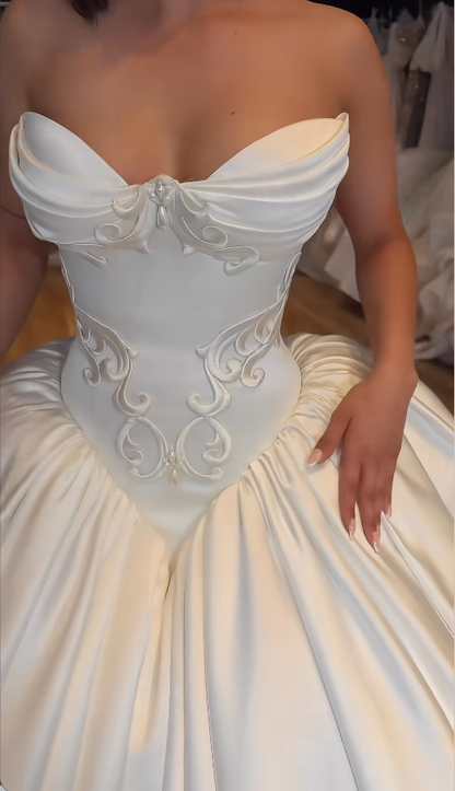 Elegant White Wedding Dress Sweetheart Bridal Gown A-Line Satin Bridal Dress ED09505