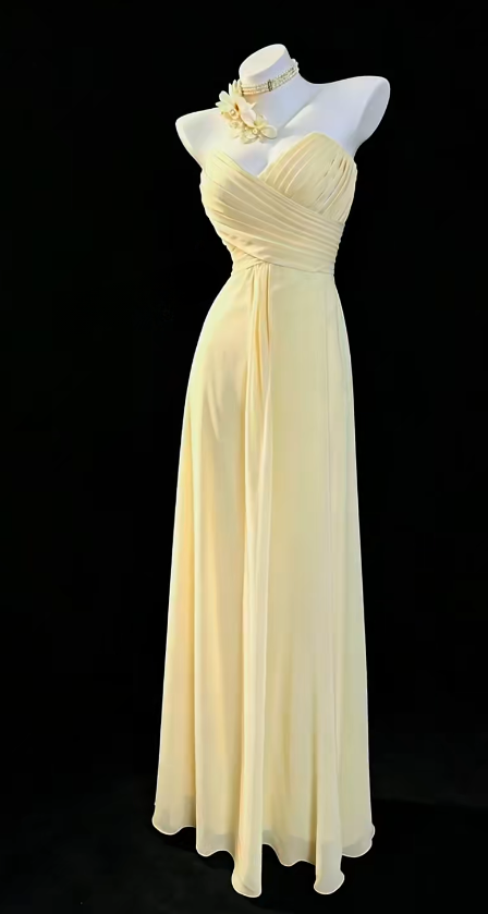 Vintage Yellow Prom Dress Sweetheart Sheath Chiffon Long Evening Dress ED09510
