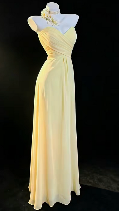 Vintage Yellow Prom Dress Sweetheart Sheath Chiffon Long Evening Dress ED09510