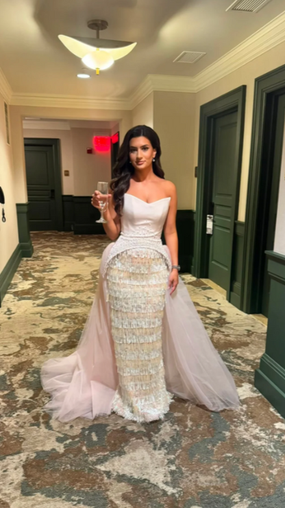 Chic Pink Prom Dress Strapless Sheath Tulle Long Evening Dress ED09522